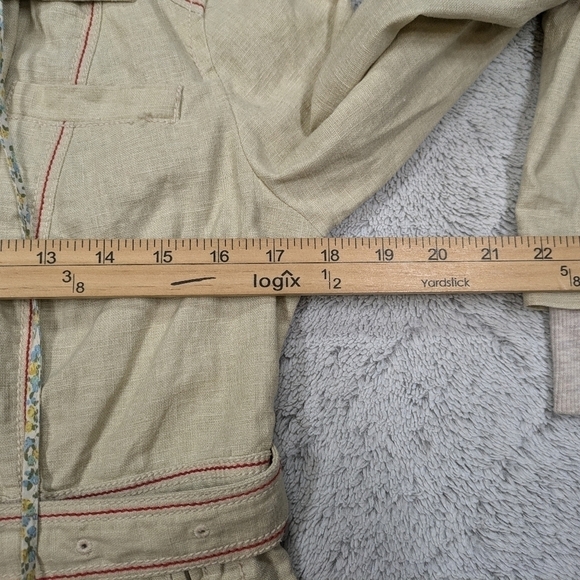 Free People Jacket Women's 8 Tan Linen Button Up Hood Embroidery Belted Y2K - Picture 4 of 7